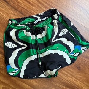 Green and black silk abstract shorts